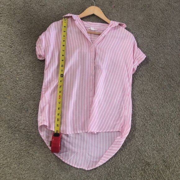 Beach Lunch Lounge Pink White Striped ButtonDown Shirt Collar Beachy XS - Picture 2 of 6